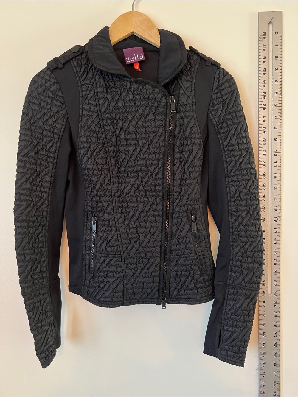 Zella Black Quilted Asymmetric Moto Jacket